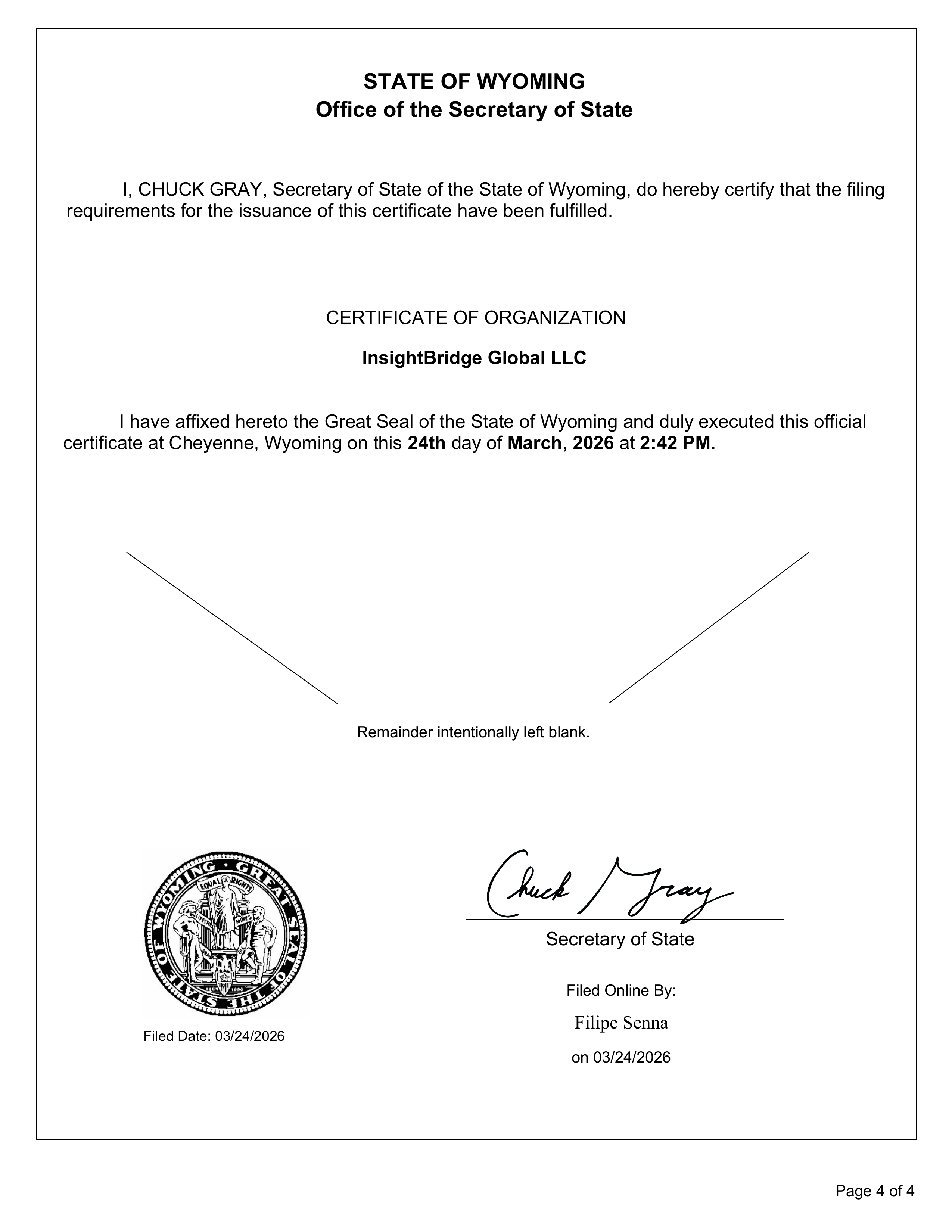 InsightBridge Global LLC Certificate